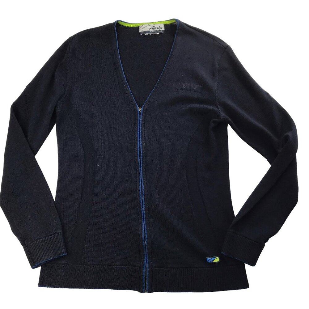 Alaska Airlines Stewardess Flight Attendant Sweater uniform Blue Luly Yang Small